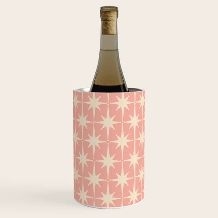 Atomic Age 1950s Retro Starburst Pattern In Cream And Blush Pink  Wine Chiller