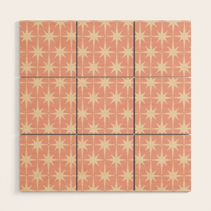 Atomic Age 1950s Retro Starburst Pattern In Cream And Blush Pink  Wood Wall Art