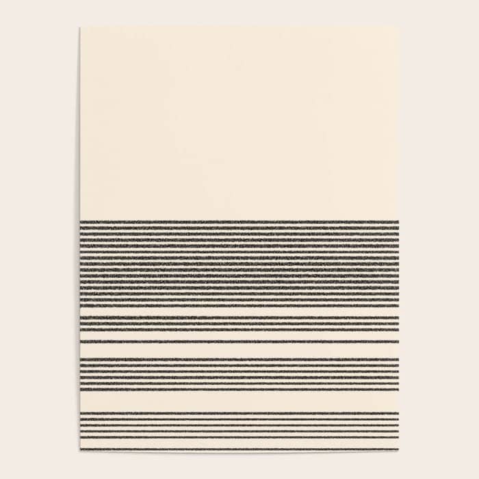Organic Stripes - Minimalist Textured Line Pattern In Black And Almond Cream Poster