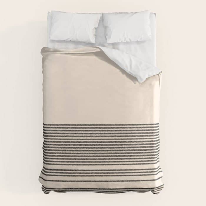 Organic Stripes - Minimalist Textured Line Pattern In Black And Almond Cream Duvet Cover
