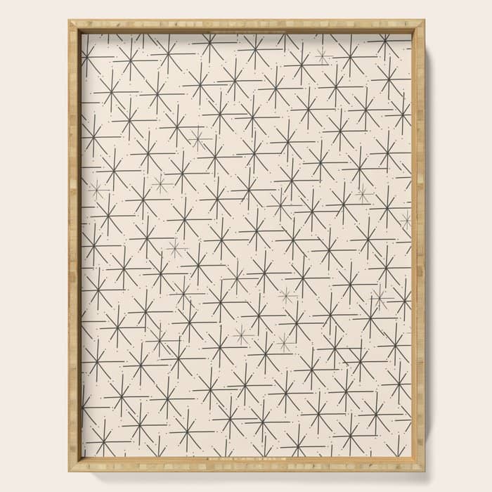 Stella - Atomic Age Mid Century Modern Starburst Pattern In Charcoal Gray And Almond Cream Serving Tray