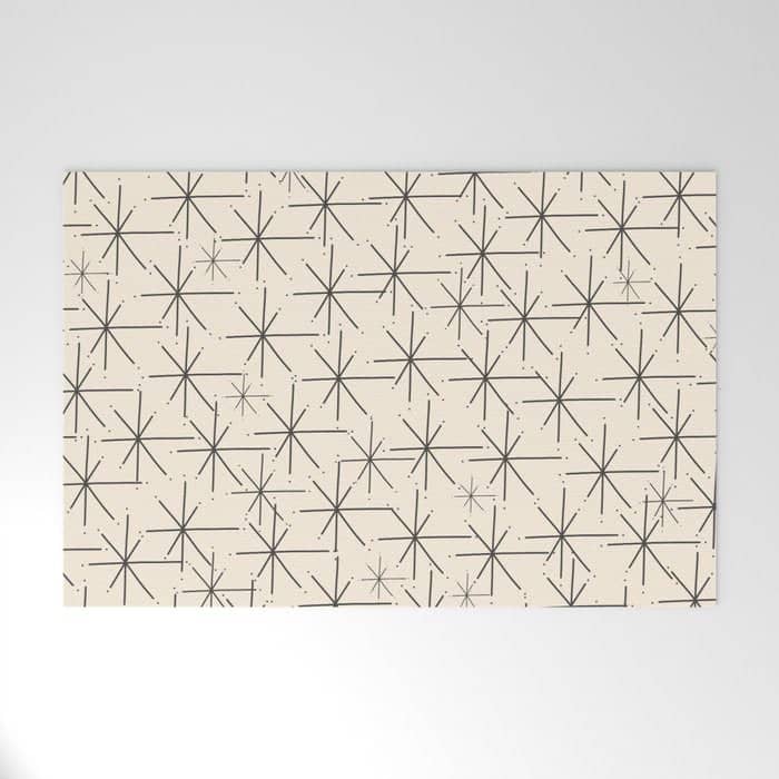 Stella - Atomic Age Mid Century Modern Starburst Pattern In Charcoal Gray And Almond Cream Welcome Mat