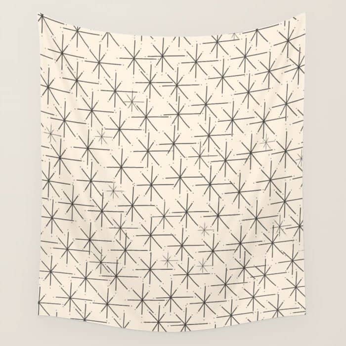 Stella - Atomic Age Mid Century Modern Starburst Pattern In Charcoal Gray And Almond Cream Wall Tapestry