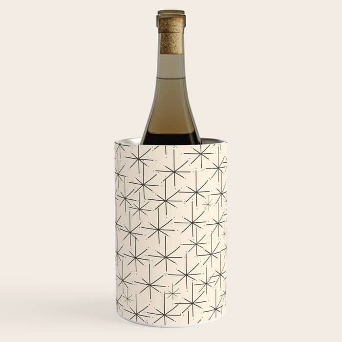 Stella - Atomic Age Mid Century Modern Starburst Pattern In Charcoal Gray And Almond Cream Wine Chiller