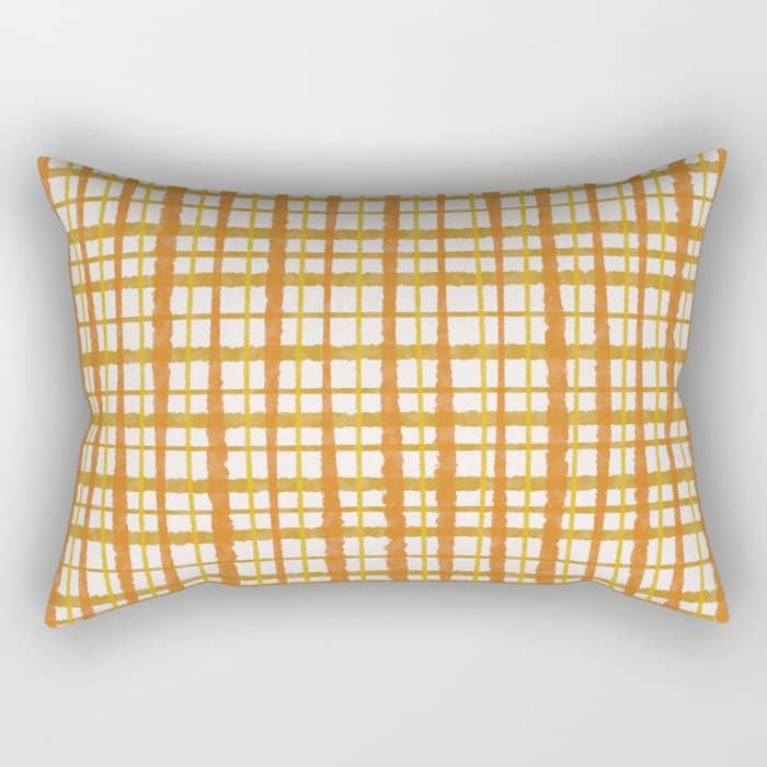 Hygge Retro Stripe Painted Plaid Pattern Orange Mustard Cream Rectangular Pillow