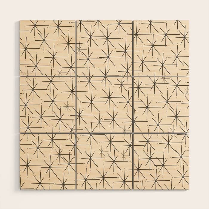 Stella - Atomic Age Mid Century Modern Starburst Pattern In Charcoal Gray And Almond Cream Wood Wall Art