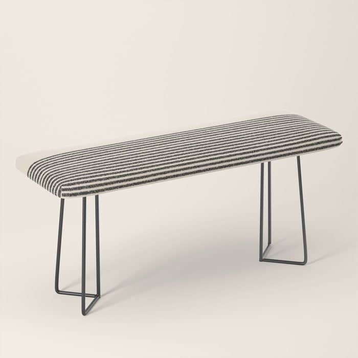 Organic Stripes - Minimalist Textured Line Pattern In Black And Almond Cream Bench