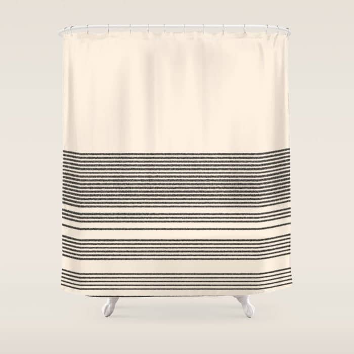Organic Stripes - Minimalist Textured Line Pattern In Black And Almond Cream Shower Curtain