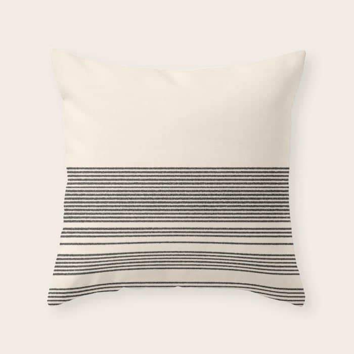 Organic Stripes - Minimalist Textured Line Pattern In Black And Almond Cream Throw Pillow