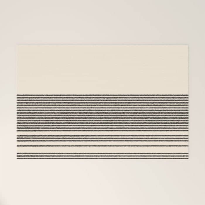 Organic Stripes - Minimalist Textured Line Pattern In Black And Almond Cream Welcome Mat