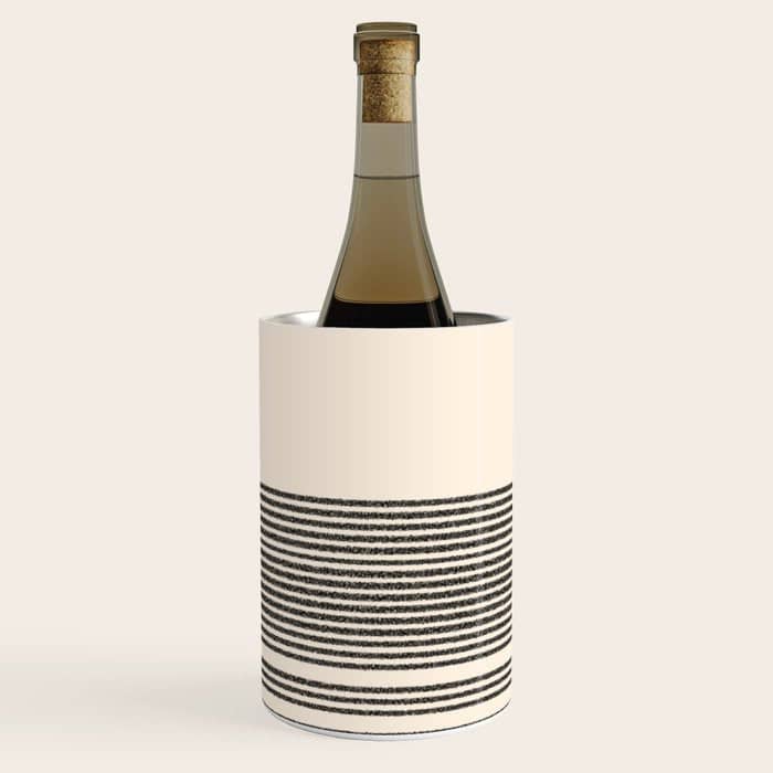 Organic Stripes - Minimalist Textured Line Pattern In Black And Almond Cream Wine Chiller