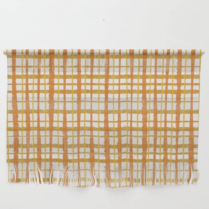 Hygge Retro Stripe Painted Plaid Pattern Orange Mustard Cream Wall Hanging