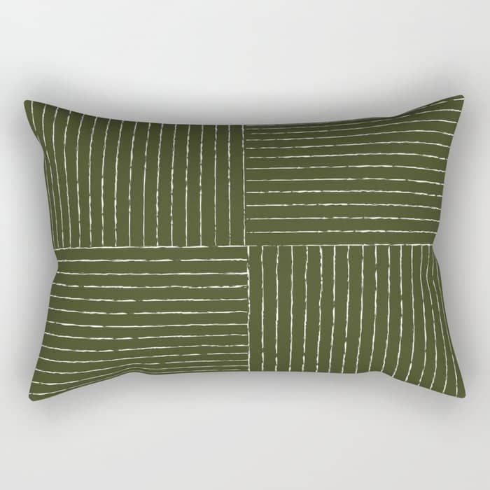 Lines Iii (Olive Green) Rectangular Pillow