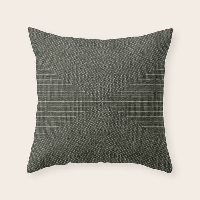 Boho Triangle Stripes - Olive Green Throw Pillow