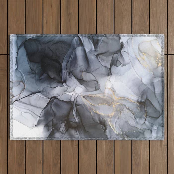 Calm But Dramatic Light Monochromatic Black & Grey Abstract Outdoor Rug