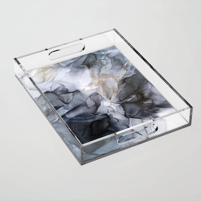 Calm But Dramatic Light Monochromatic Black & Grey Abstract Acrylic Tray
