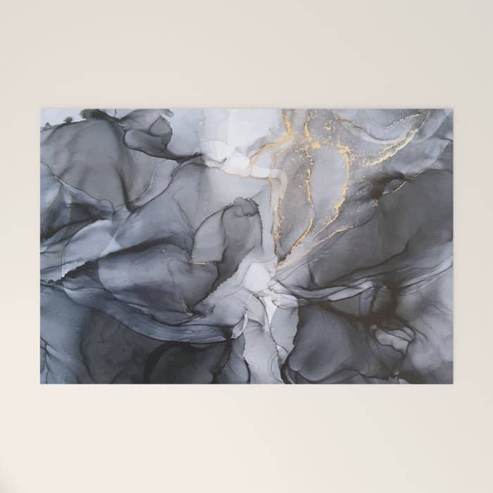 Calm But Dramatic Light Monochromatic Black & Grey Abstract Welcome Mat