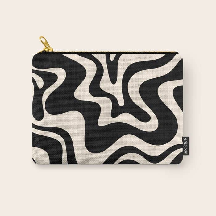 Retro Liquid Swirl Abstract Pattern 3 In Black And Almond Cream Carry All Pouch