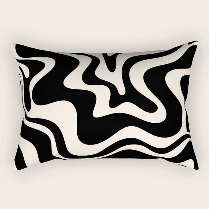 Retro Liquid Swirl Abstract Pattern 3 In Black And Almond Cream Rectangular Pillow