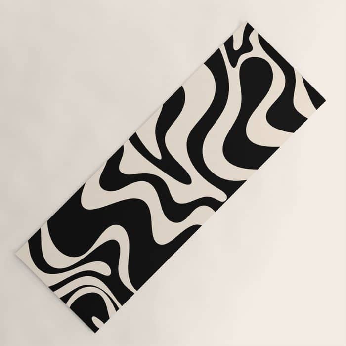 Retro Liquid Swirl Abstract Pattern 3 In Black And Almond Cream Yoga Mat