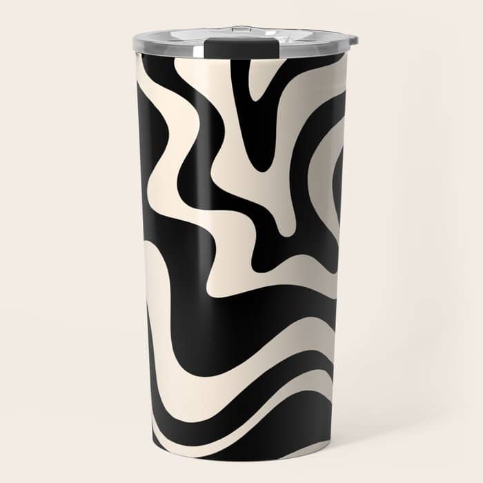 Retro Liquid Swirl Abstract Pattern 3 In Black And Almond Cream Travel Mug