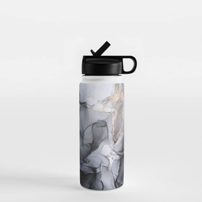 Calm But Dramatic Light Monochromatic Black & Grey Abstract Water Bottle