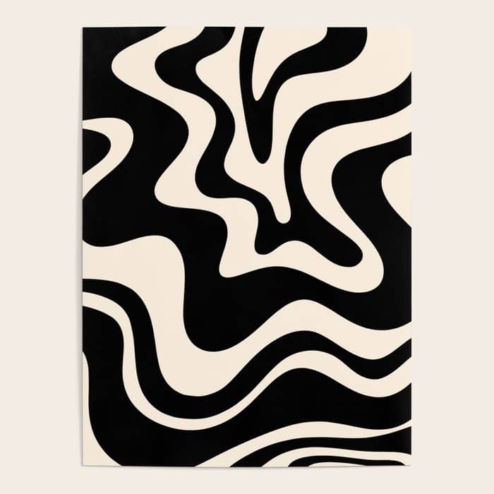 Retro Liquid Swirl Abstract Pattern 3 In Black And Almond Cream Poster