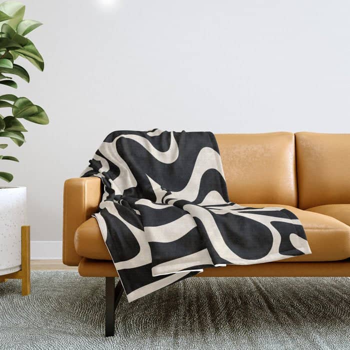 Retro Liquid Swirl Abstract Pattern 3 In Black And Almond Cream Throw Blanket