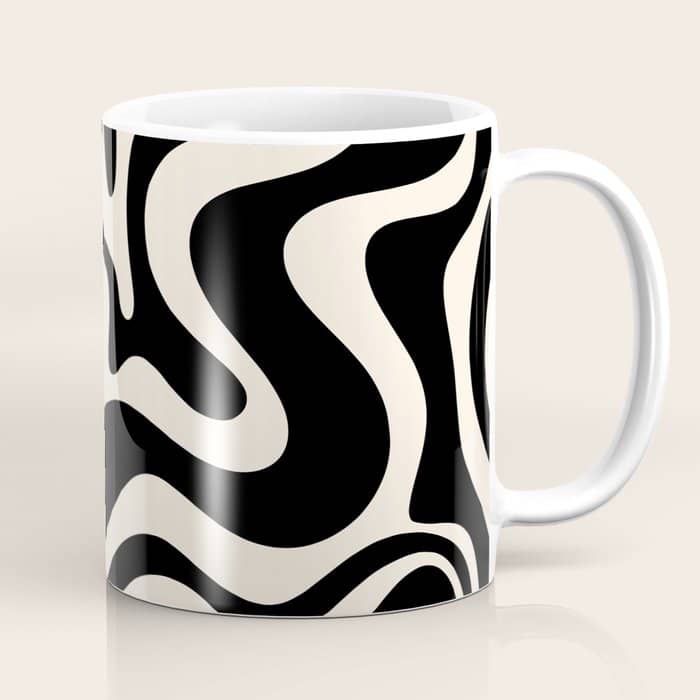 Retro Liquid Swirl Abstract Pattern 3 In Black And Almond Cream Coffee Mug