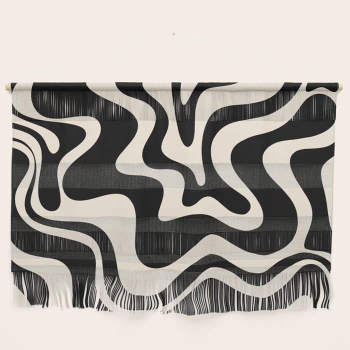 Retro Liquid Swirl Abstract Pattern 3 In Black And Almond Cream Wall Hanging