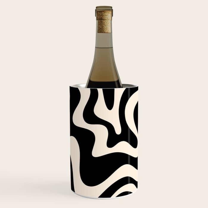 Retro Liquid Swirl Abstract Pattern 3 In Black And Almond Cream Wine Chiller