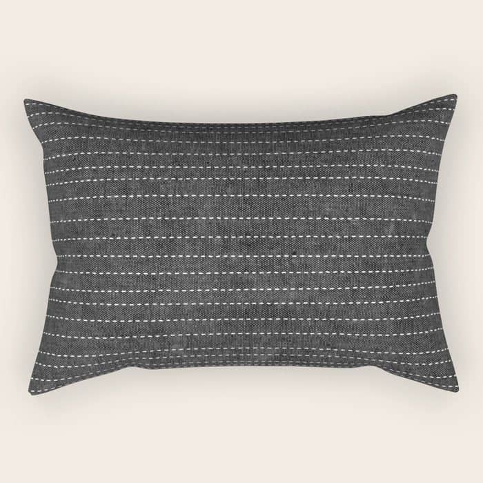 Stitched Stripes - Charcoal Rectangular Pillow