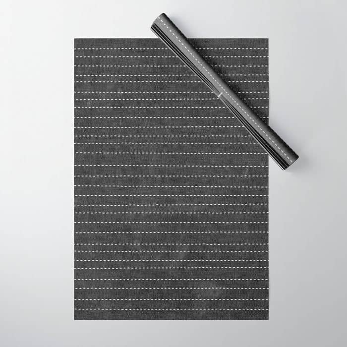 Stitched Stripes - Charcoal Wrapping Paper