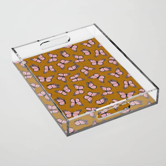 Monarch Butterflies - Pink On Ginger Acrylic Tray