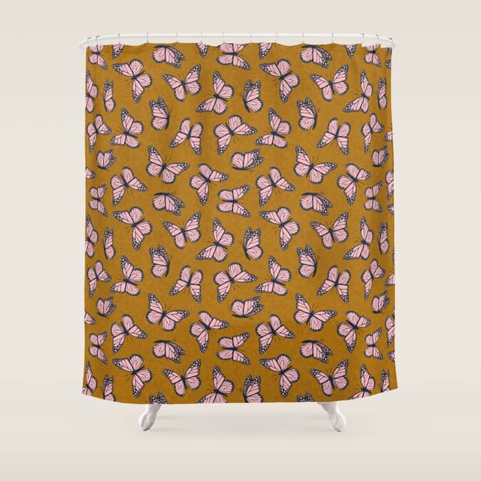 Monarch Butterflies - Pink On Ginger Shower Curtain