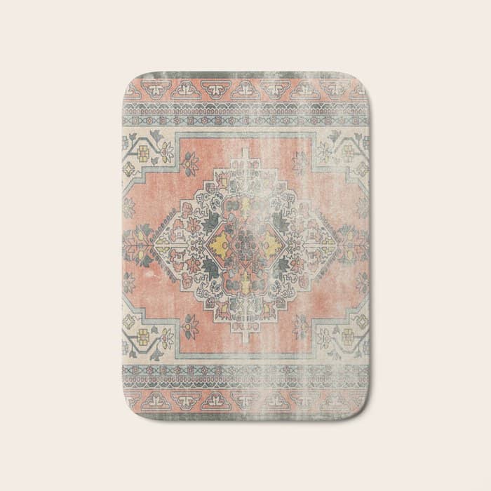 Turkish Floral - Orange & Olive Green Bath Mat