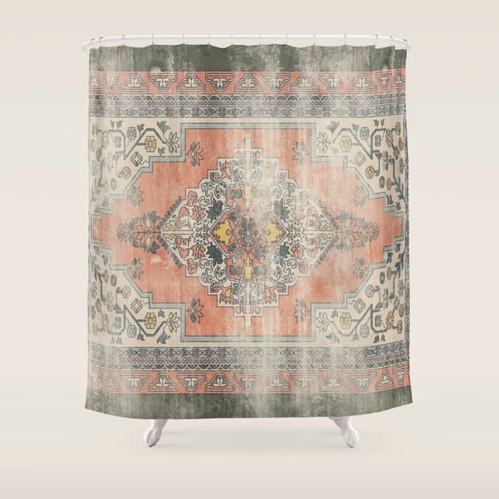 Turkish Floral - Orange & Olive Green Shower Curtain