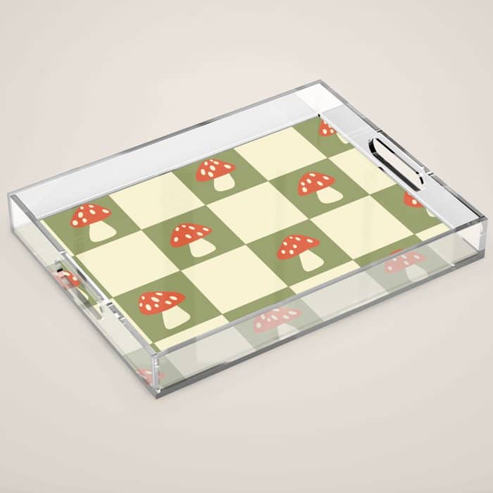 Mushroom Checkerboard Pattern Acrylic Tray