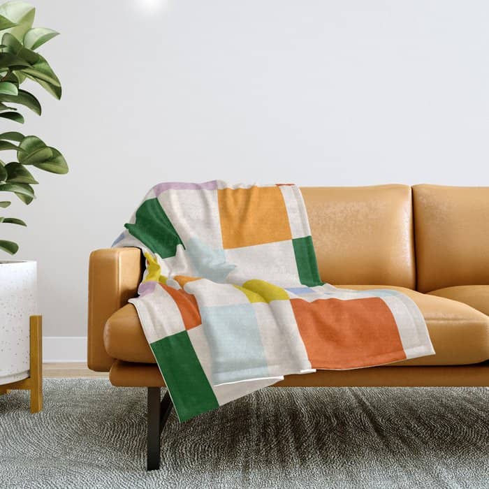 Retro Rainbow Checkerboard  Throw Blanket