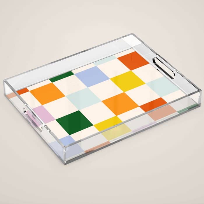 Retro Rainbow Checkerboard  Acrylic Tray