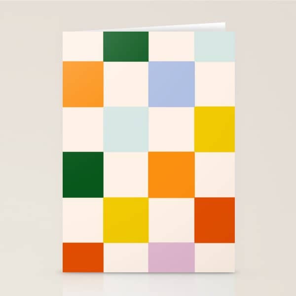 Retro Rainbow Checkerboard  Stationery Card