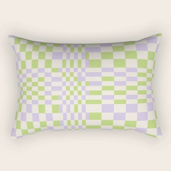 Happy Colorful Checkered Pattern Green And Lilac Rectangular Pillow
