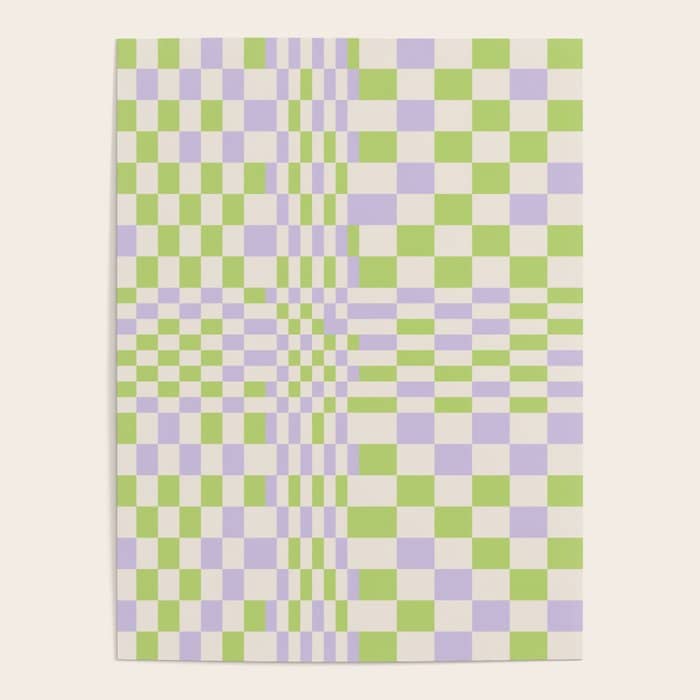 Happy Colorful Checkered Pattern Green And Lilac Poster