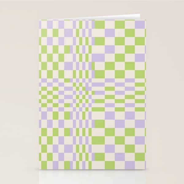 Happy Colorful Checkered Pattern Green And Lilac Stationery Card