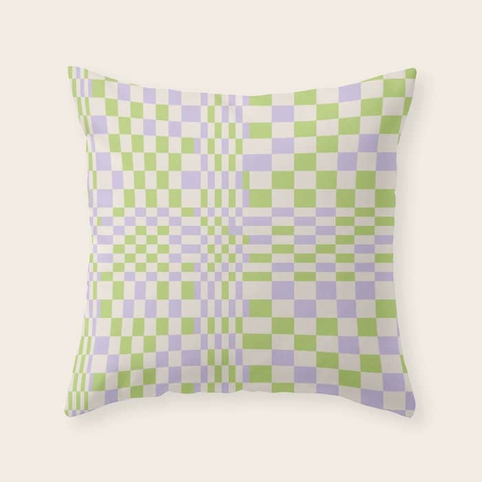 Happy Colorful Checkered Pattern Green And Lilac Throw Pillow