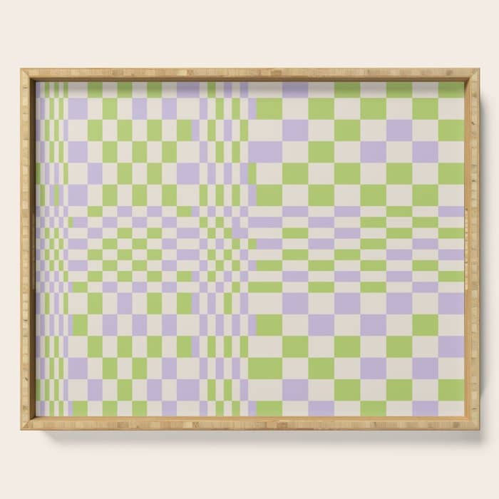 Happy Colorful Checkered Pattern Green And Lilac Serving Tray