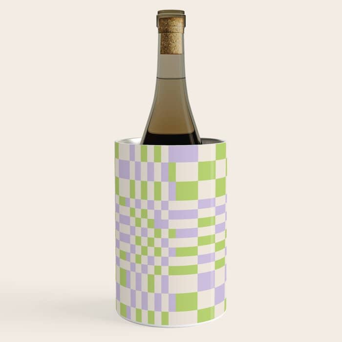 Happy Colorful Checkered Pattern Green And Lilac Wine Chiller