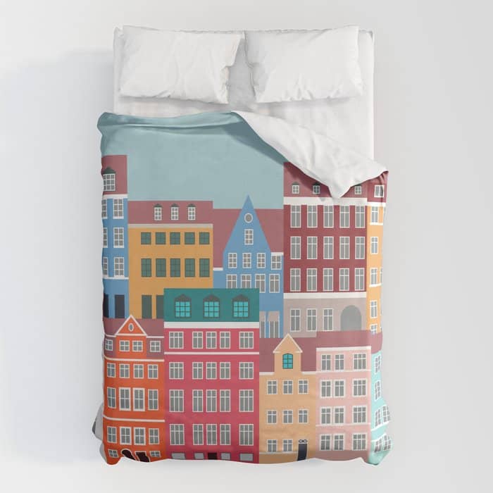 Denmark, Nyhavn, Copenhagen Travel Poster Duvet Cover