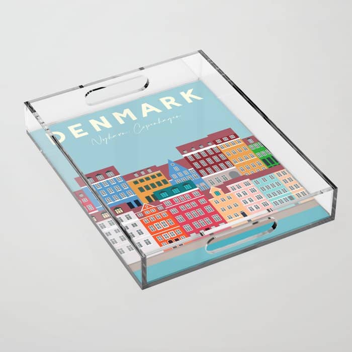 Denmark, Nyhavn, Copenhagen Travel Poster Acrylic Tray