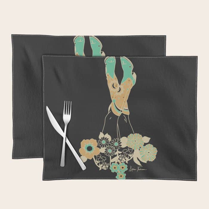 Love Stoned Cowboy Boots - Emerald, Cream, Black Placemat